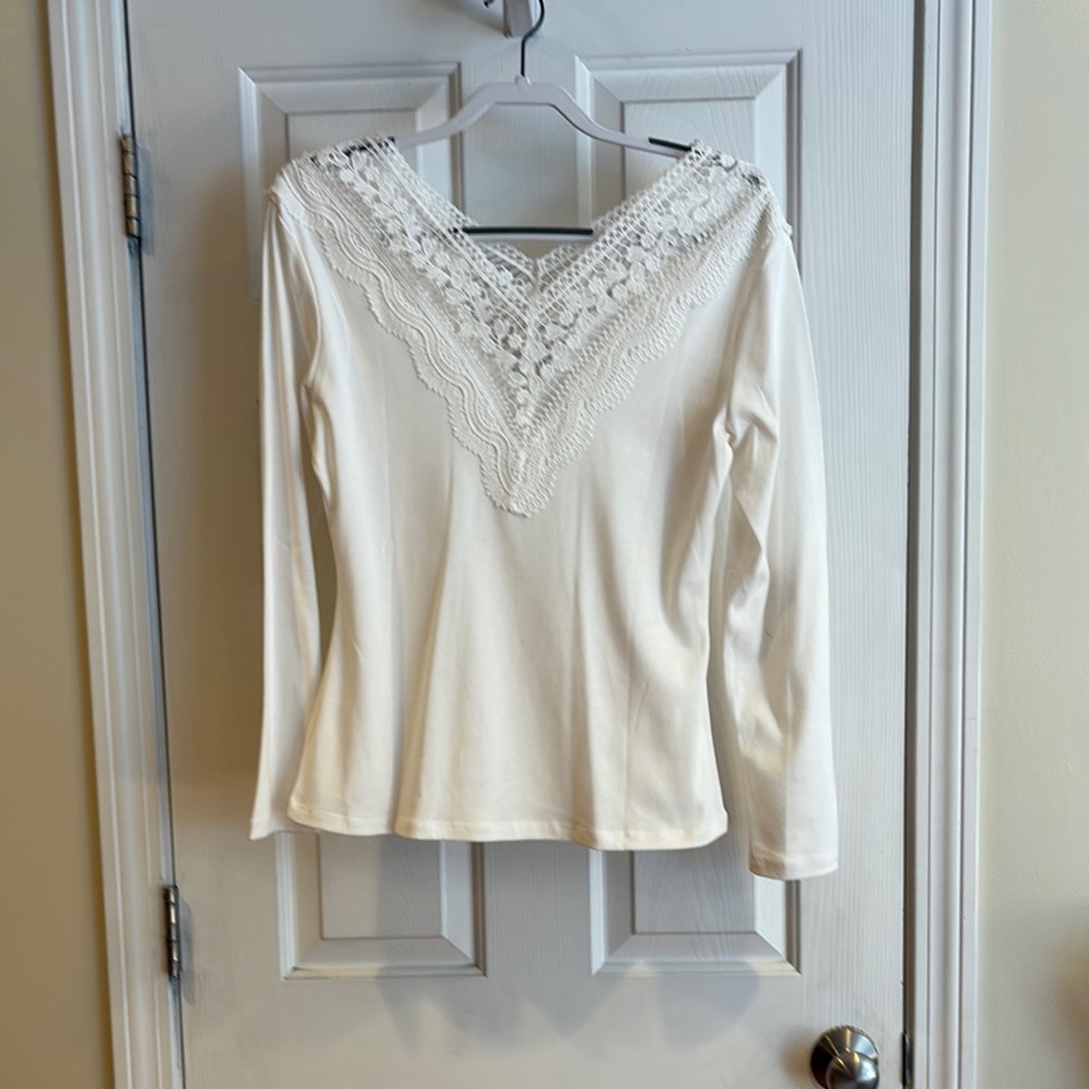 Source Unknown Cream Embellished Bib Collar Blouse